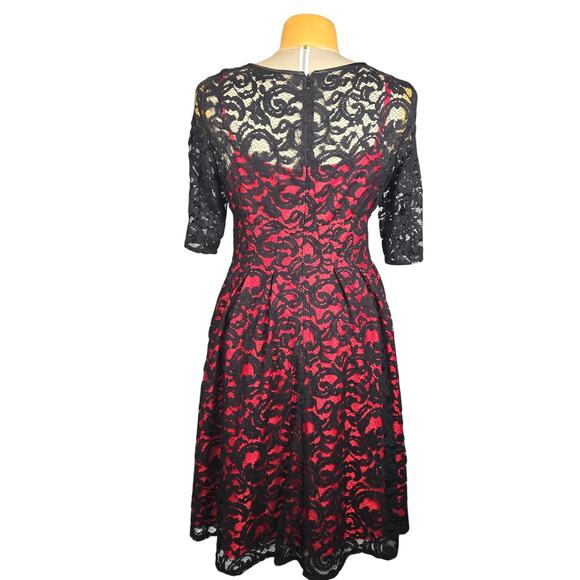 Adrianna Papell Womens Fit Flare Dress Red Black Lace Overlay Feminine Event - Picture 5 of 14